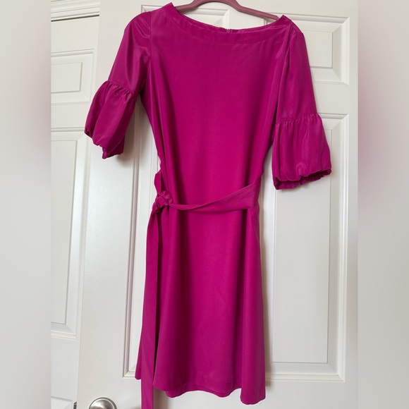 Vibrant Pink Dress with Puff Sleeves - Picture 8 of 8